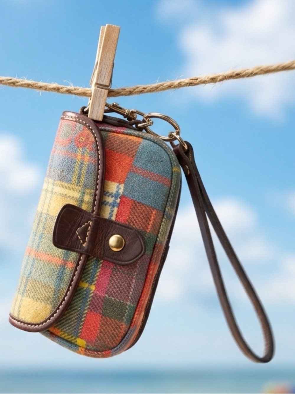 Dooney & Bourke Madras Ladybug Picnic Patchwork Plaid Wristlet Pouch Y2K